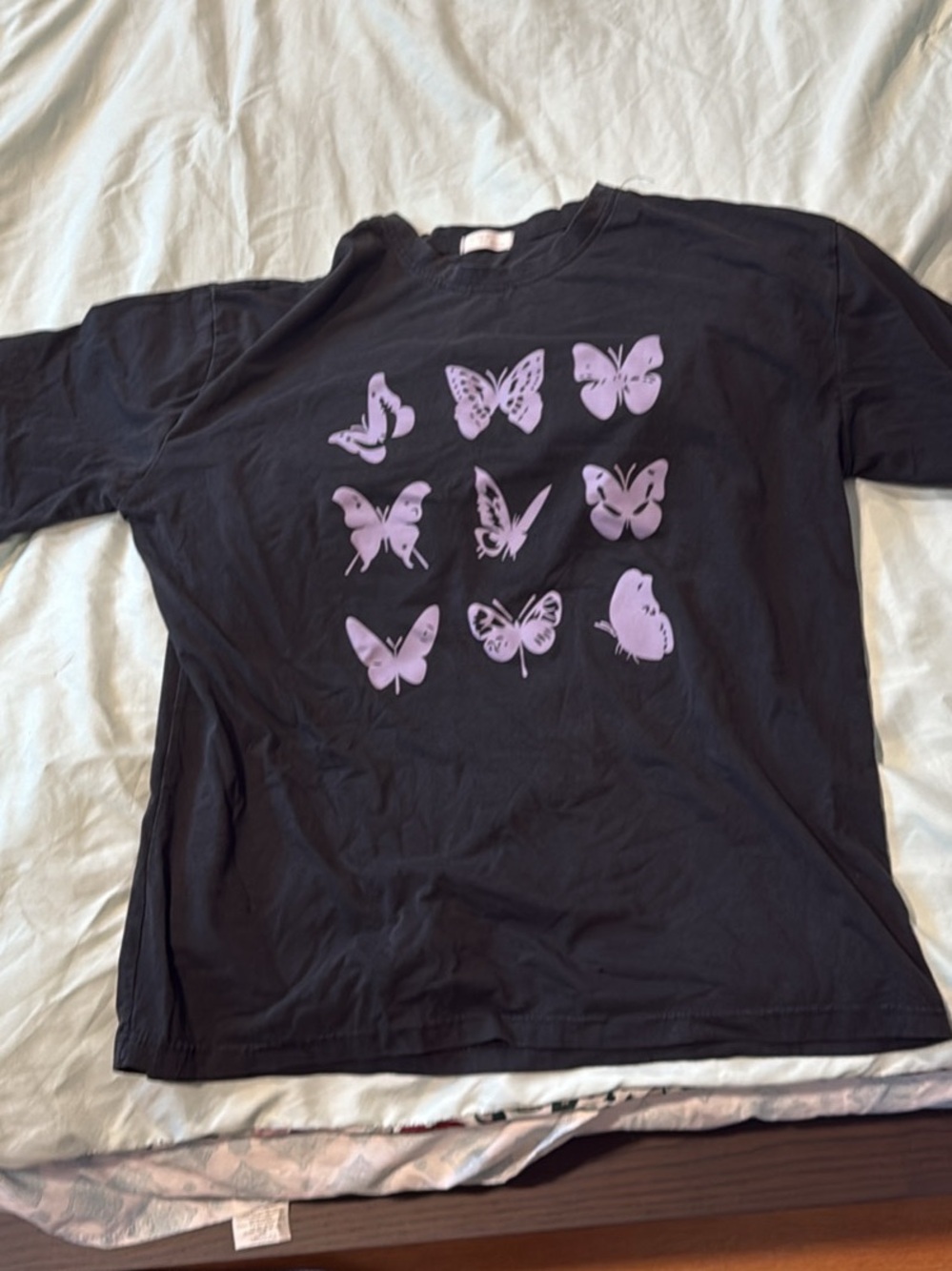 Kids Black T-Shirt with Purple Butterfly Print